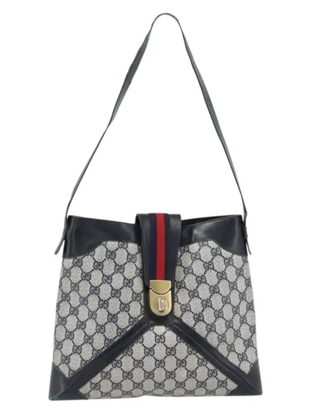 GUCCI GG Supreme Sherry Line Shoulder Bag PVC Navy Gold Auth ka4505 - Picture 13 of 16